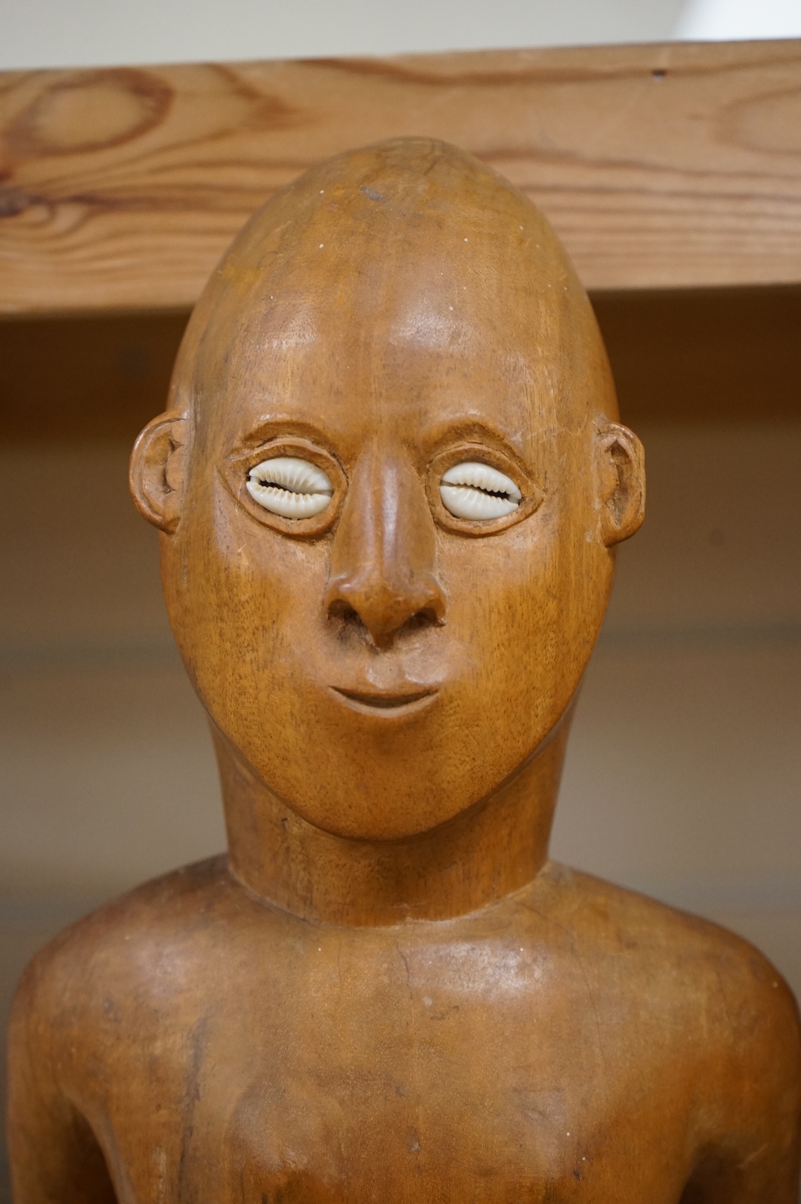 Three wood tribal figures, Africa, South Seas, tallest 37.5cm
